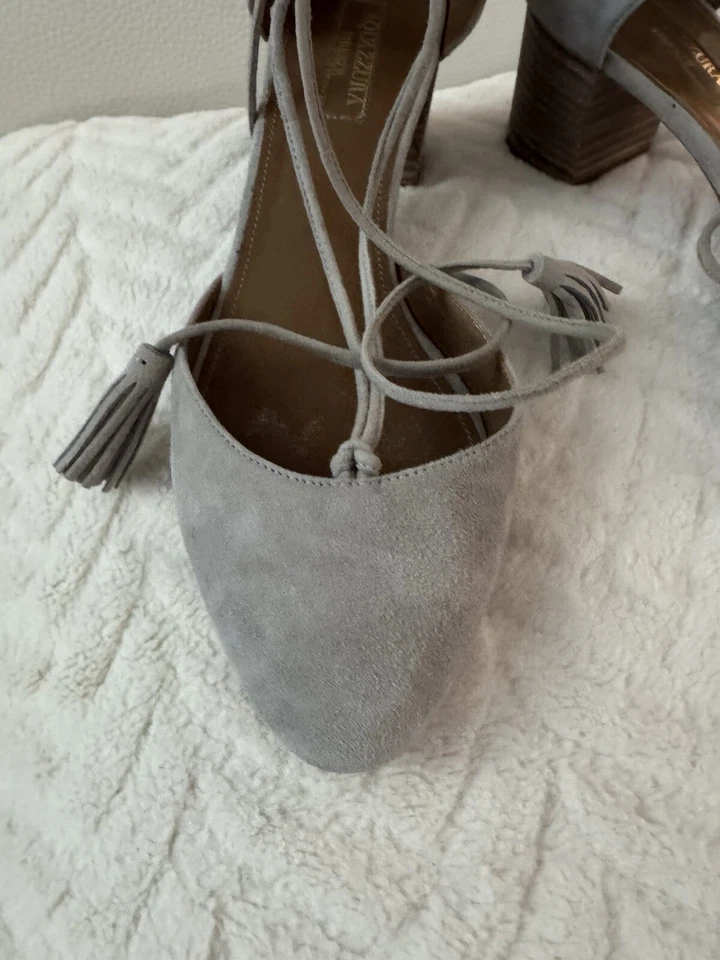 Aquazzura Suede Pumps Size 37 Grey Boheme Tassel 50 Lace Up Ankle Tie - Image 3 of 4