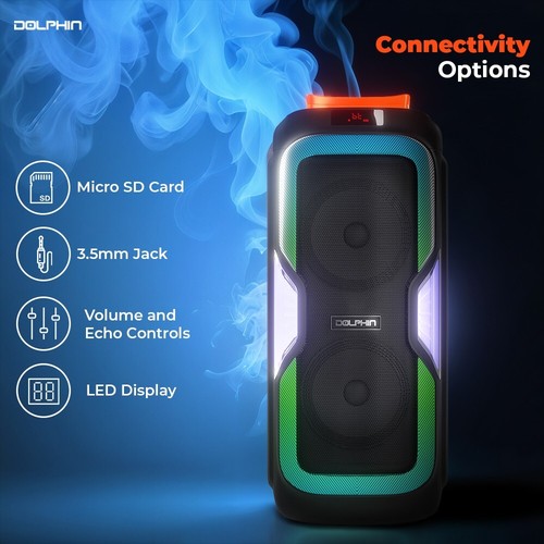 Dolphin Loud Dual 10" Rechargeable Bluetooth Portable Speaker w/LED Lights - Picture 3 of 6