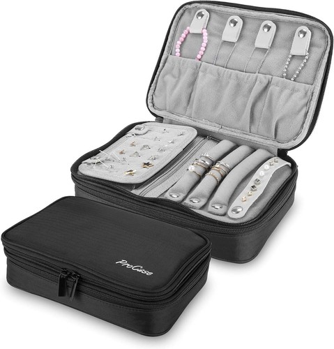 ProCase Travel Jewelry Case Organizer Bag, Soft Padded Double Layer Jewelry Carr