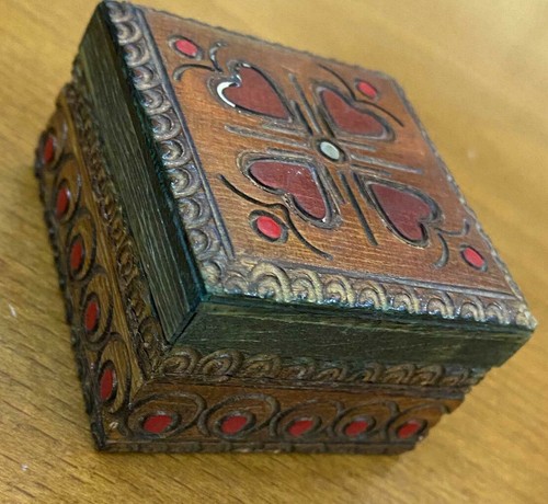Handmade Carving Wooden Jewelry Box 2"x2"x 1.3" Engraved Gift Top Crafts Heart  - Picture 5 of 9