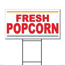 Fresh Popcorn Red Corrugated Plastic Yard Sign /Free Stakes