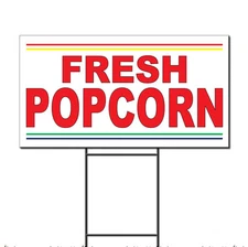 Fresh Popcorn Red Corrugated Plastic Yard Sign /Free Stakes