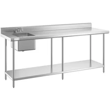30"W x 96"L Stainless Steel Commercial Restaurant Work Table with Sink on Left