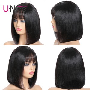 UNice-Short-Bob-Lace-Front-Wig-With-Bangs-Pre-Plucked-Straight-Human-Hair-Wigs