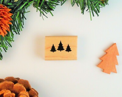 cute tiny Pine Trees Mounted Rubber Stamp, Forest Woodland, Camping Hiking #25