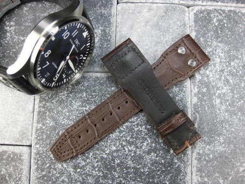 New 20mm Brown Leather Strap Alligator Grain Band with Rivet for IWC PILOT x1 - Picture 5 of 6