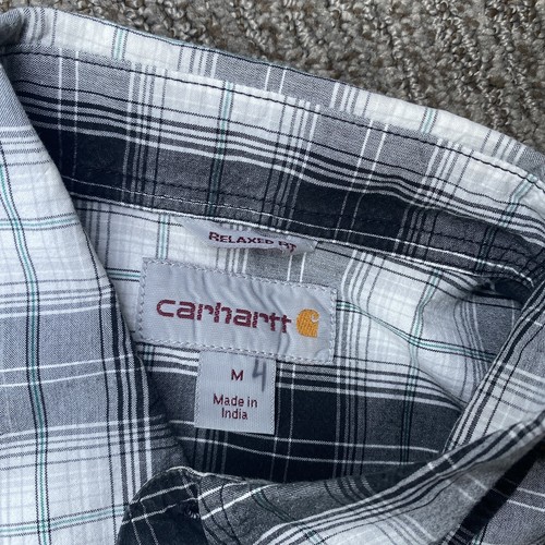 Carhartt Mens M Relaxed Fit Button Up Shirt Short Sleeve Work Outdoor Camp Plaid - Bild 2 von 7