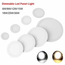 Dimmable LED Panel Light Recessed Ceiling Lamp Downlight Round 6/9/12/15/18/30W