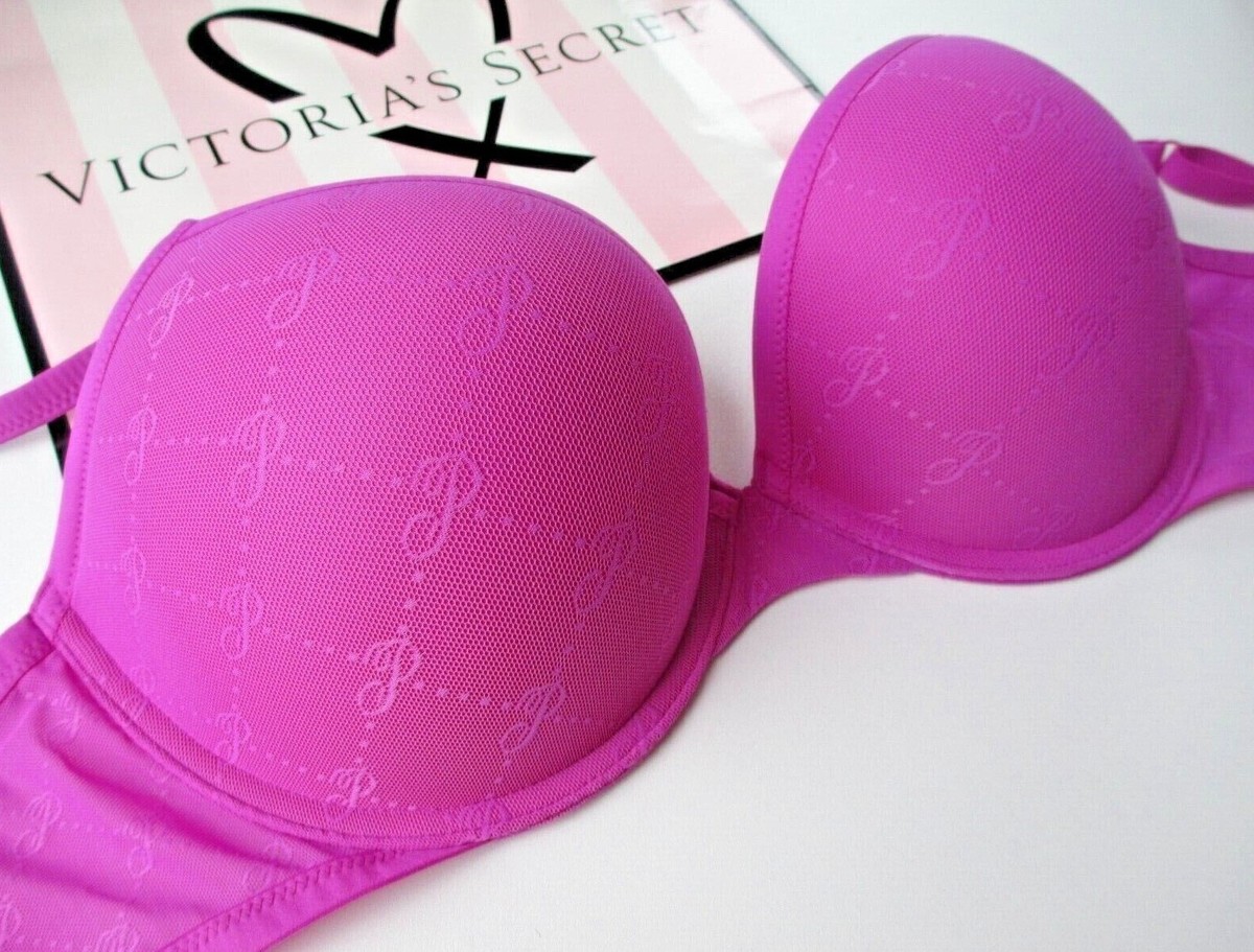 VICTORIA'S SECRET PINK Super Push-Up Bra VS Logo Mesh Berry