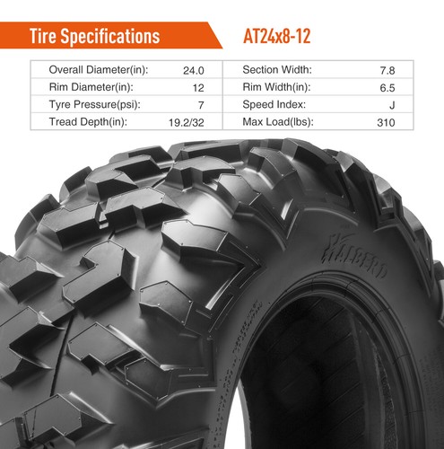 Set 2 6 Ply ATV Tires UTV All Terrain 25X8-12 25X10-12 23" 24" 25" 27" 30" Tyres - Picture 29 of 93