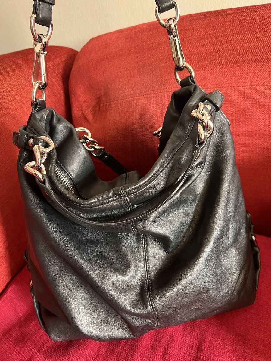 Coach Brooke Black Leather Hobo Shoulder Bag Silver Tone Coach Brooke Black Leather Hobo Shoulder Bag Silver Tone