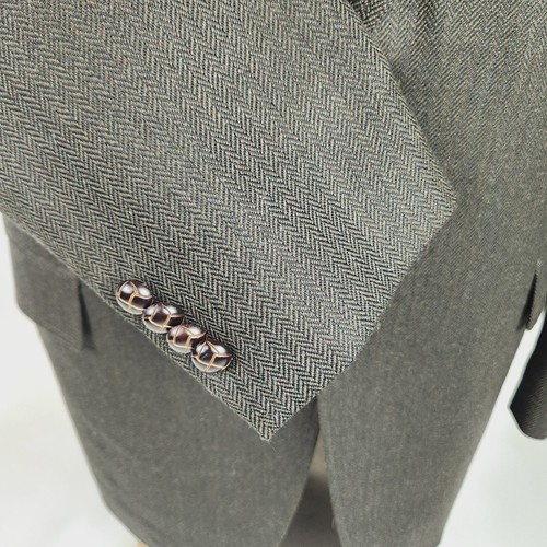 Michael Kors Mens Sport Coat 46L Green Herringbone Wool Blazer Elbow Patches - Picture 7 of 14