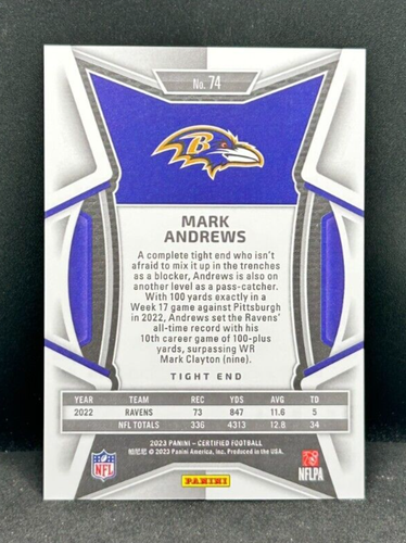 Miroir Mark Andrews #74 certifié Panini 2023 /349 Ravens de Baltimore - Photo 3/3