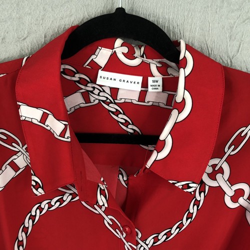 Susan Graver Top Womens 18W Plus Size Red White Chain Print Equestrian Regency - Picture 9 of 18