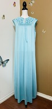 JC Penney Women's Sz M Embroidered Blue Long Nightgown Nylon Antron III USA