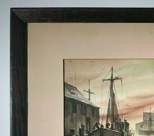 LISTED AMERICAN JOHN C HARE Sd ORIGINAL W/C "HARBOR at DUSK - GLOUCESTER" FRAMED - Picture 8 of 12