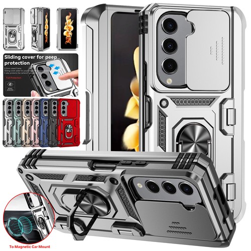 For Samsung Galaxy Z Fold 5 4 Rugged Ring Stand Case Hybrid Slide Camera Cover - Picture 1 of 21