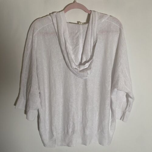 Eileen Fisher Organic Linen Top Tee Minimalist White Cropped Oversized Hoodie S - Picture 2 of 5