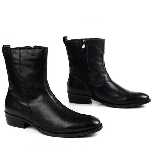 Herren Echtleder Block spitze Zehenpartie Reißverschluss mittlere Wadenstiefel Western Cowboyschuhe Gr. - Bild 5 von 11