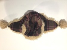 Girl's GAP KIDS Brown Pink PLAID Wool FAUX FUR Lined TRAPPER HAT Cap Size S/M