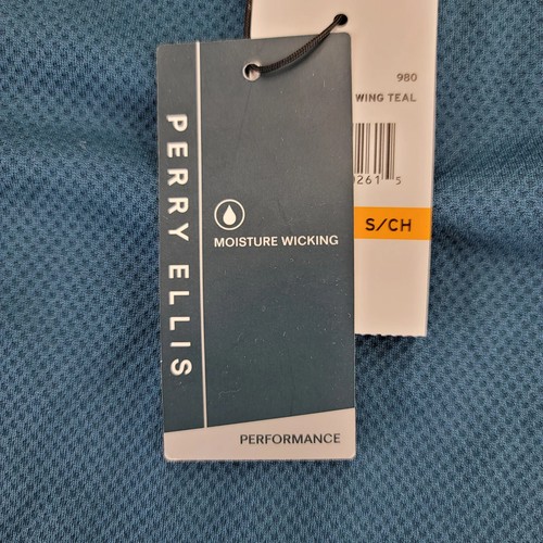 Perry Ellis Camicia Uomo Piccola Blu Traspirante Umidità Polo Golf Manica Corta - Foto 8 di 11