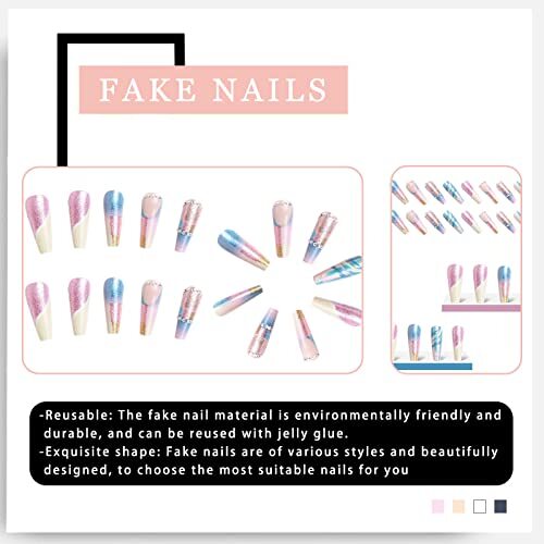 Extra Long Press on Nails Coffin Fake Nails Full Cover False Long Coffin 3 - Picture 5 of 6