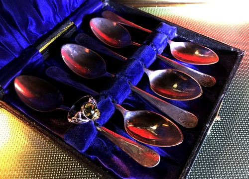 Antique EP silver plated 6 tea spoons Mary Sumner boxed circa 1810' London