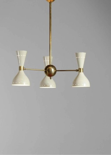 Araña de mediados de siglo Stilnovo reloj de arena hecha a mano 3 brazos 6 bombillas decoración hecha a mano - Imagen 1 de 9