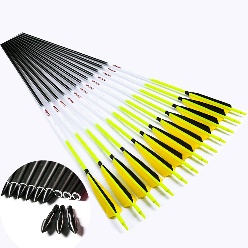 12PCS SP300-600 Eje De Tiro Con Arco Flechas De Cochebono Pluma de Pavo caza de arco compuesto 12PCS SP300-600 Eje De Tiro Con Arco Flechas De Cochebono Pluma de Pavo caza de arco compuesto moda