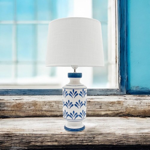 37 cm florale Keramik Tischlampe mit Schirm orientalisch blau weiß süß Nachttisch - Bild 7 von 8