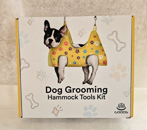 NEW Yellow Paw Prints Dog Grooming Hammock Tools 5 in 1 Kit VTA Goods Size Med - Picture 1 of 7