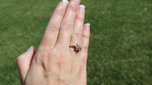 14k Yellow Gold Diamond Cluster Flower Ring Size 6 1/2 - Video 1 of 1