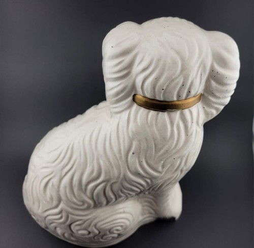 Estatuilla de perro blanco de cerámica de Staffordshire de 8" - Imagen 21 de 21