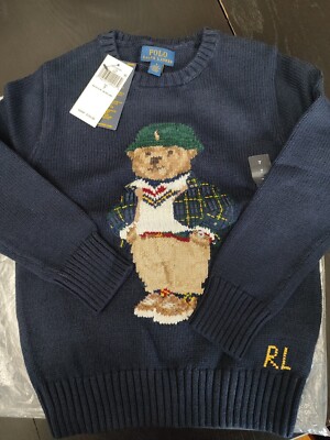 [New] Polo Ralph Lauren Boys Polo Bear Sweater (Sz:7 / NAVY)