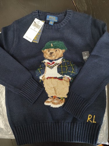 [New] Polo Ralph Lauren Boys Polo Bear Sweater (Sz:7 / NAVY) - Picture 1 of 7