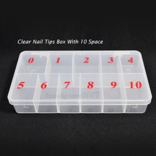 Clear Acrylic Plastic Empty Storage Nail Tips Beads Box Case With 10 Space TOP