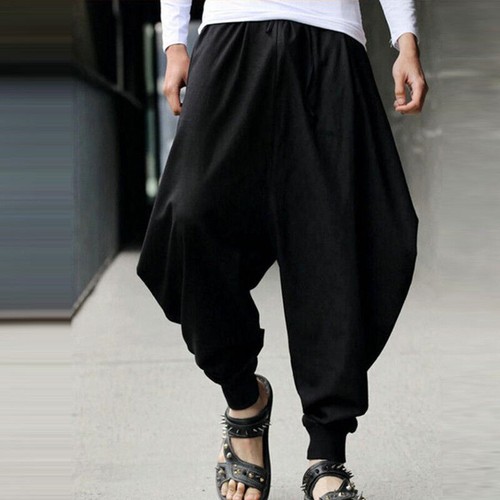Men's Japanese Casual Loose Harem Trousers Baggy Hippy Hakama Pants Streets - Picture 13 of 16