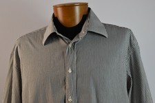 Poletti Sz 18 45 Men  s Brown White Button Up Shirt Cotton Striped Spread Collar