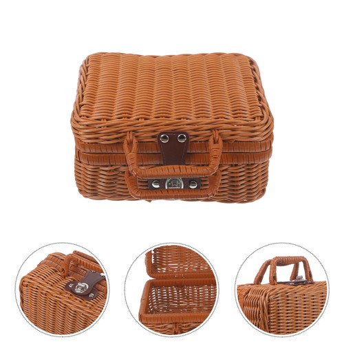 Imitation Rattan Storage Box Small Vintage Suitcase Wedding Basket Baby - Picture 10 of 12