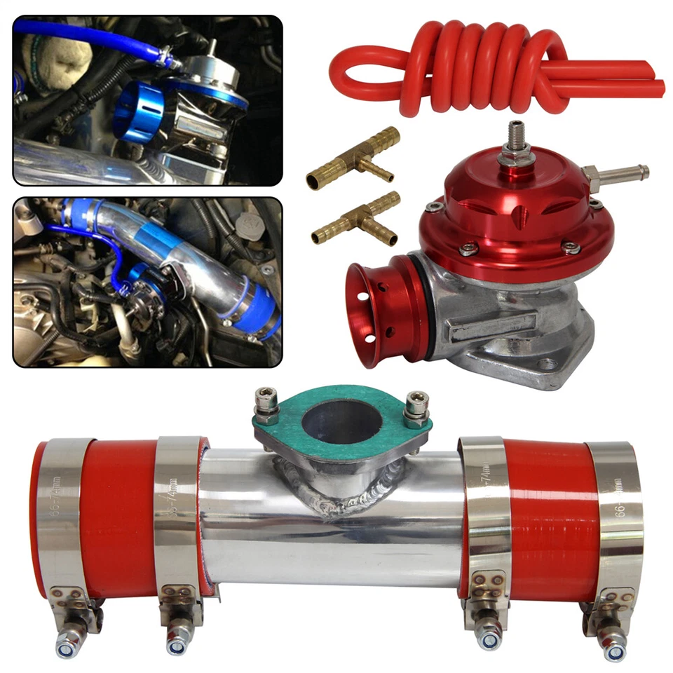 30PSI Blow Off Valve BOV +Type RS 2.5" Flange Pipe Adapter Silicone Hose Kit Red - Image 4 of 4