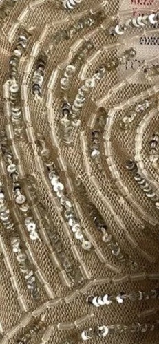 KATE MOSS VTG TOPSHOP NUDE SHEER CREAM CAMI VEST SILVER SEQUIN BEAD TOP UK 12 - Picture 11 of 11