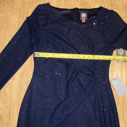 Vince Camuto Navy Sparkle Long Sleeve Ruched Dress Women’s Size 12 Wedding Guest - Picture 5 of 7