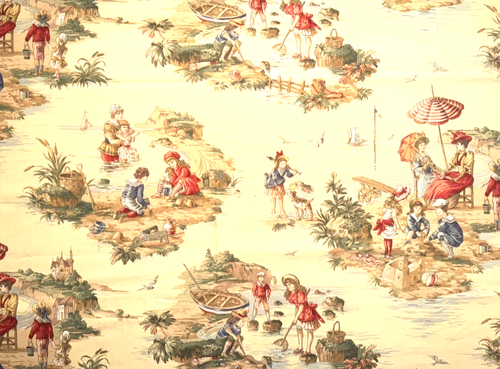 Kravet Amalfi Cotton Decor Fabric 1.2Y Sample Cream Beach Vintage Toile #9 - Picture 4 of 8