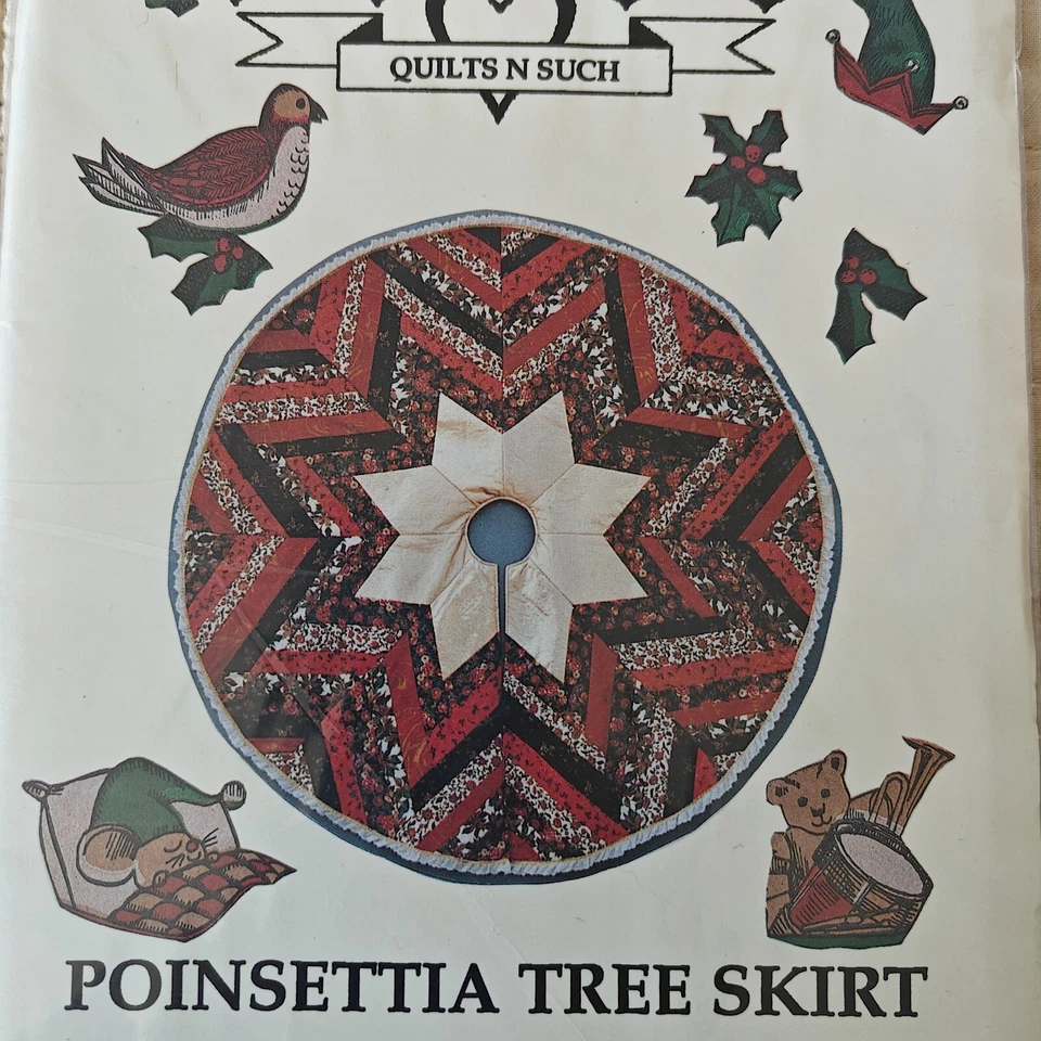 Rare 1993 Poinsettia Tree Skirt Christmas Holiday Seasonal Pattern & Template - Image 2 of 4