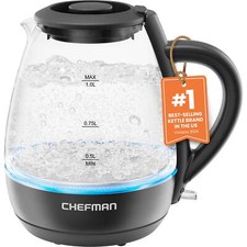 Chefman 1L Electric Glass Kettle w/ LED Indicator Light, Automatic Shutoff