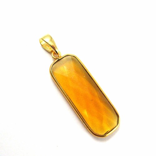 Citrine Quartz Rectangle Bezel Gem Pendant with Bail-22K Gold Vermeil 41mm - Picture 1 of 5