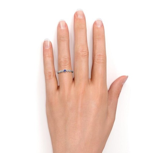 Gift For Her 14k White Gold Natural Tanzanite Diamond Dainty Band Wedding Ring - Picture 3 of 5