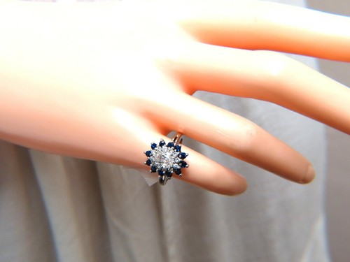 .70ct Natural Oval Diamond Sapphire Cluster Platinum Ring - Picture 6 of 6