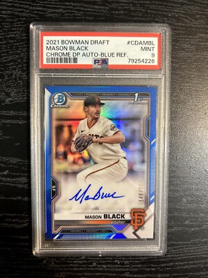 2021 Bowman Chrome 1ST BLUE REFRACTOR Mason Black #/150 RC PSA 9 AUTO - GIANTS