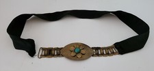 VTG Womens Fabric Belt Decorative Floral Brass Buckle /Closure, Wide Chiain 30"